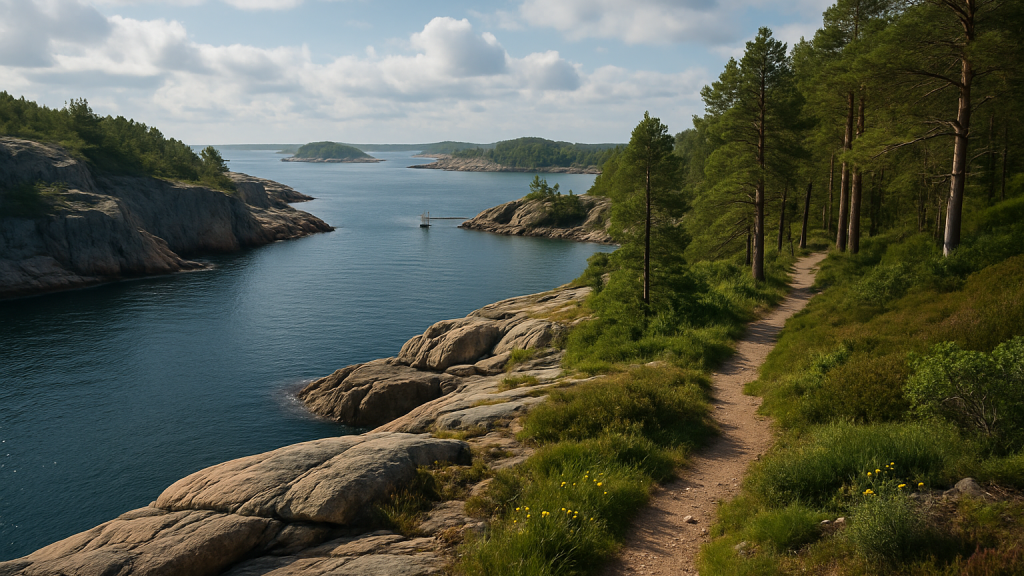 Vandra längs Sveriges kustlinje med klippor och skogar i naturreservat.