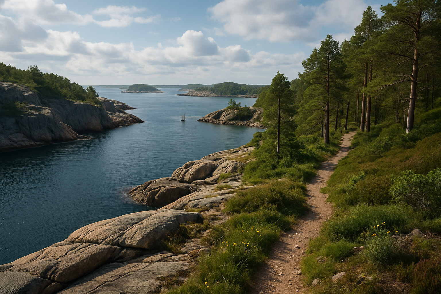 Vandra längs Sveriges kustlinje med klippor och skogar i naturreservat.